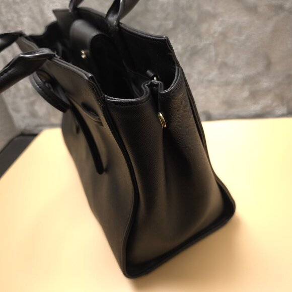 New York & Company‎ Women's Black Leather Snap Button Front Bow Shoulder Bag - Picture 6 of 8